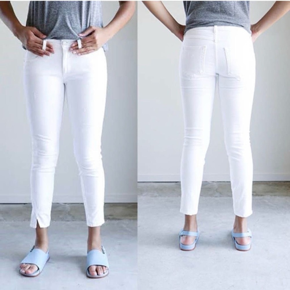 AMO Denim Twist Jeans in Sea Salt White Size 28 Mid Rise Ankle